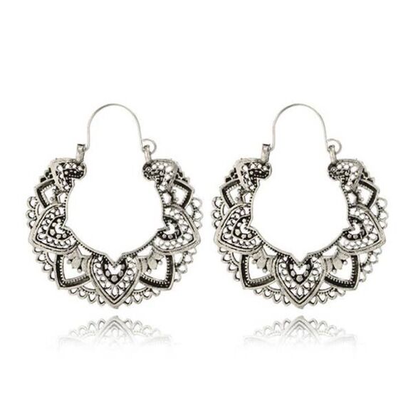 Elegant Silver Filigree Hoop Earrings N1536 - Picture 2 of 5